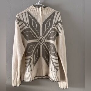 Vintage Casual Corner Snowflake Sweater with Zip Up Funnel Neck